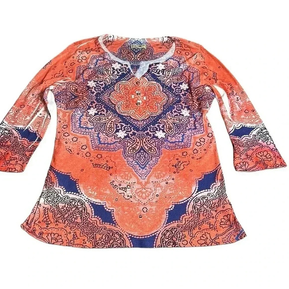 ONE WORLD,Energe,tunic top,women Medium .NWOT,embellished,beads,artsy,multicolor - Picture 14 of 16